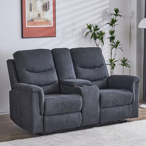 Consofa Reclining Loveseat, Reclining Loveseat with Console, RV Recliner Loveseat Sofa Wall Hugger Reclining Loveseat, Double Recliner Loveseat with Side Pockets & Cup Holders for Living Room