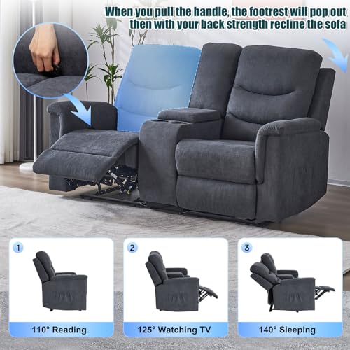 Consofa Reclining Loveseat, Reclining Loveseat with Console, RV Recliner Loveseat Sofa Wall Hugger Reclining Loveseat, Double Recliner Loveseat with Side Pockets & Cup Holders for Living Room