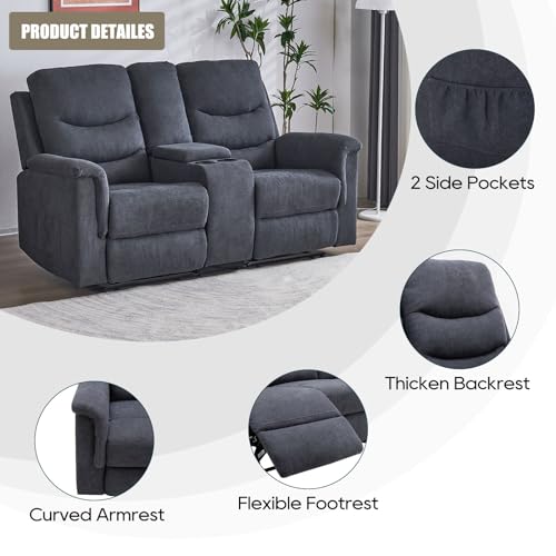 Consofa Reclining Loveseat, Reclining Loveseat with Console, RV Recliner Loveseat Sofa Wall Hugger Reclining Loveseat, Double Recliner Loveseat with Side Pockets & Cup Holders for Living Room