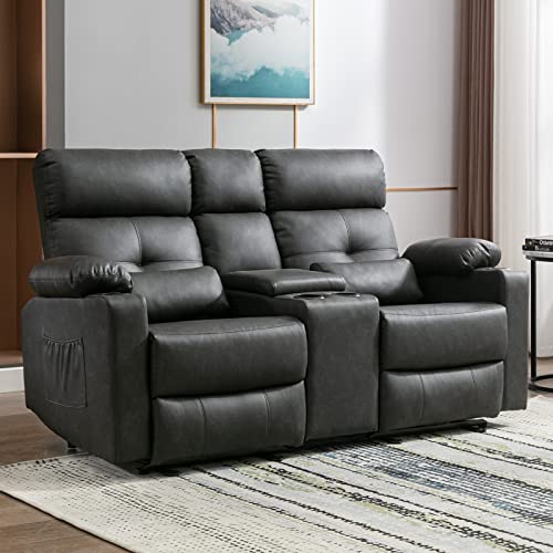 Consofa Power Reclining Loveseat, Reclining Loveseat with Console, 68'' Double Recliner Loveseat with Heat and Massage, Power Recliner Loveseat with Cup Holders, Lumbar Support for Living Room