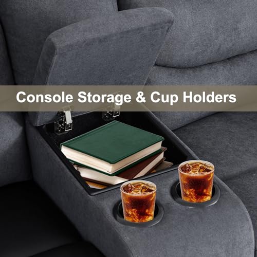 Consofa Reclining Loveseat, Reclining Loveseat with Console, RV Recliner Loveseat Sofa Wall Hugger Reclining Loveseat, Double Recliner Loveseat with Side Pockets & Cup Holders for Living Room