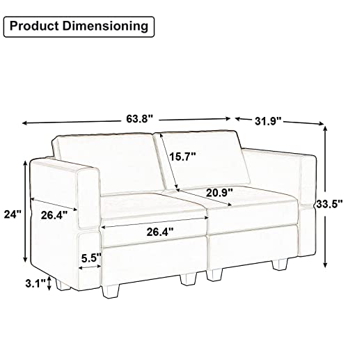Belffin Modular Loveseat Sofa Couch with Storage Seats Velvet 2 Seater Love Seats for Small Spaces Grey