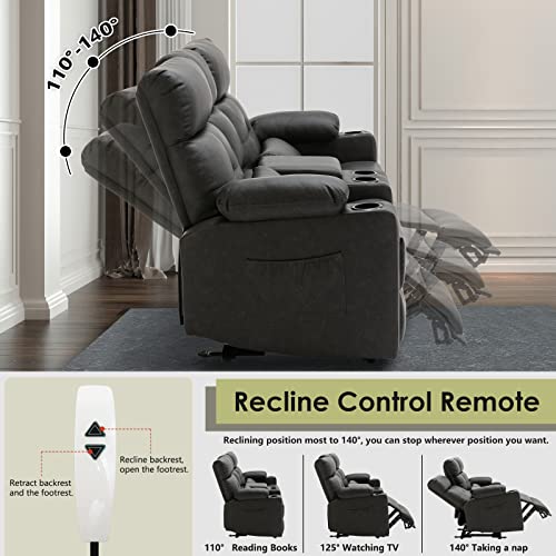 Consofa Power Reclining Loveseat, Reclining Loveseat with Console, 68'' Double Recliner Loveseat with Heat and Massage, Power Recliner Loveseat with Cup Holders, Lumbar Support for Living Room