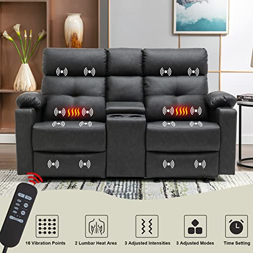 Consofa Power Reclining Loveseat, Reclining Loveseat with Console, 68'' Double Recliner Loveseat with Heat and Massage, Power Recliner Loveseat with Cup Holders, Lumbar Support for Living Room
