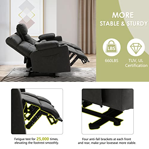 Consofa Power Reclining Loveseat, Reclining Loveseat with Console, 68'' Double Recliner Loveseat with Heat and Massage, Power Recliner Loveseat with Cup Holders, Lumbar Support for Living Room