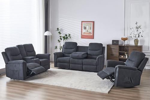 Consofa Reclining Loveseat, Reclining Loveseat with Console, RV Recliner Loveseat Sofa Wall Hugger Reclining Loveseat, Double Recliner Loveseat with Side Pockets & Cup Holders for Living Room