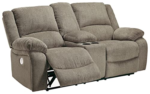 Signature Design by Ashley Draycoll Contemporary Adjustable Power Double Reclining Loveseat with Center Console, Light Brown