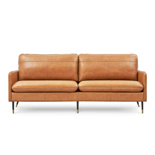 Z-hom 67" Genuine Leather Sofa, Top-Grain 2 Seater Loveseat Couch, Mid-Century Modern Upholstered Sofa for Living Room Bedroom Apartment Office, Cognac Tan
