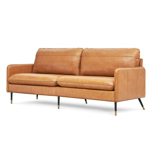 Z-hom 67" Genuine Leather Sofa, Top-Grain 2 Seater Loveseat Couch, Mid-Century Modern Upholstered Sofa for Living Room Bedroom Apartment Office, Cognac Tan