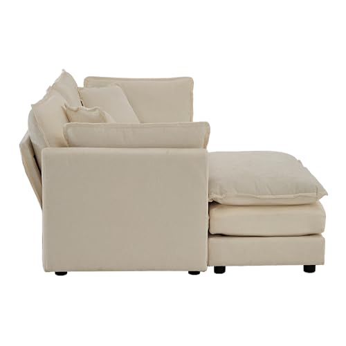 ERYE Oversized Loveseat Sectional Sofa Modern Deep Seat Reversible Chaise Sofa&Couch with Movable Ottoman and 4 Pillows, Modular Sleeper Upholstered Couch for Living Room,Apartment,Studio,Office