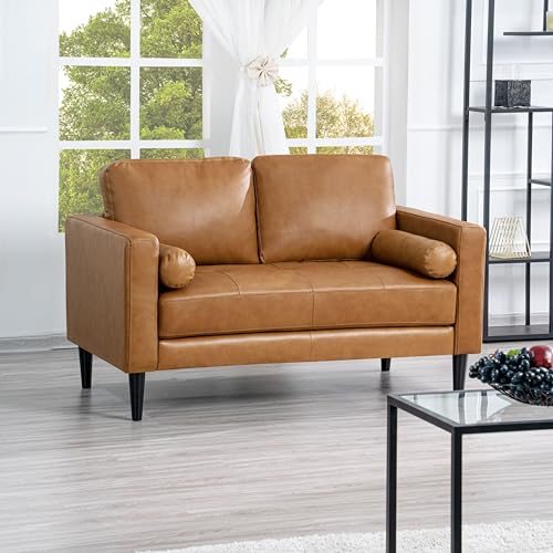Naomi Home Genuine Leather Upholstered Sofa Set - Revel in Exquisite Leather Opulence - Unparalleled Luxury Mid-Century Leather Chair/Loveseat Tan