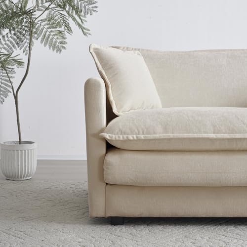 ERYE Oversized Loveseat Sectional Sofa Modern Deep Seat Reversible Chaise Sofa&Couch with Movable Ottoman and 4 Pillows, Modular Sleeper Upholstered Couch for Living Room,Apartment,Studio,Office