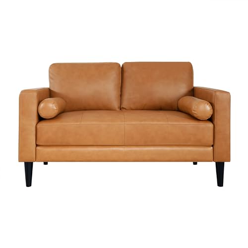 Naomi Home Genuine Leather Upholstered Sofa Set - Revel in Exquisite Leather Opulence - Unparalleled Luxury Mid-Century Leather Chair/Loveseat Tan