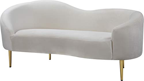 Meridian Furniture Ritz Collection Modern | Contemporary Velvet Upholstered Loveseat with Sturdy Metal Legs in Rich Gold Finish, Cream, 67" W x 31.75" D x 30.5" H
