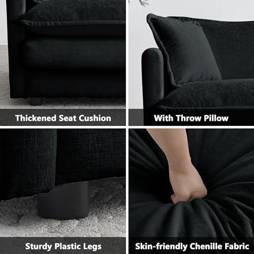 mikibama Luxury 2 Piece Cloud Couches Set, Modern Upholstered Chenille 3 Seater and Loveseat Sofa Set with 9 Pillow for Living Room Bedroom Office Apartment, Black