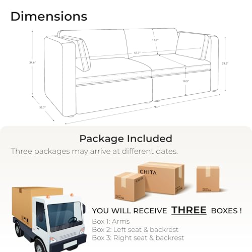 CHITA Small Modular Sectional Fabric Sofa Set, Extra Comfty Loveseat Cloud Couch, FSC Certified Modular Sectional Couch for Living Room, 78 inch Width, 2 Seat Modular Sofa, Linen