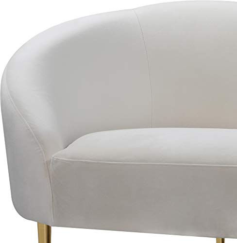 Meridian Furniture Ritz Collection Modern | Contemporary Velvet Upholstered Loveseat with Sturdy Metal Legs in Rich Gold Finish, Cream, 67" W x 31.75" D x 30.5" H