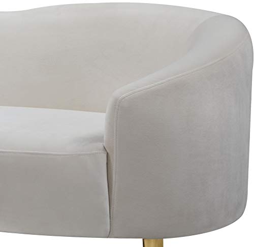 Meridian Furniture Ritz Collection Modern | Contemporary Velvet Upholstered Loveseat with Sturdy Metal Legs in Rich Gold Finish, Cream, 67" W x 31.75" D x 30.5" H