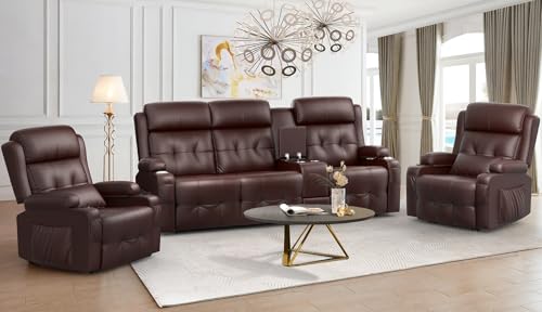 Recliner Sofa, Massage Reclining Loveseat Sofa Sets Heavy Weight Capacity, Rv Love Seat Couch Clearance with Console, USB, Type C Port, Storage, Cup Holders, Wall Hugger Chair for Living Room