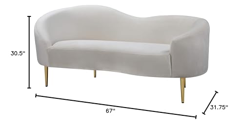 Meridian Furniture Ritz Collection Modern | Contemporary Velvet Upholstered Loveseat with Sturdy Metal Legs in Rich Gold Finish, Cream, 67" W x 31.75" D x 30.5" H