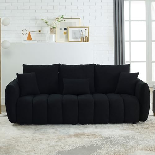 Deep Seat Teddy Fleece Loveseat Sofa with Wood Frame, 3 Seater Oversized Cloud Couch,Minimalist Style Boucle Upholstered Modular Sectional Sofa&Couches for Living Room Office