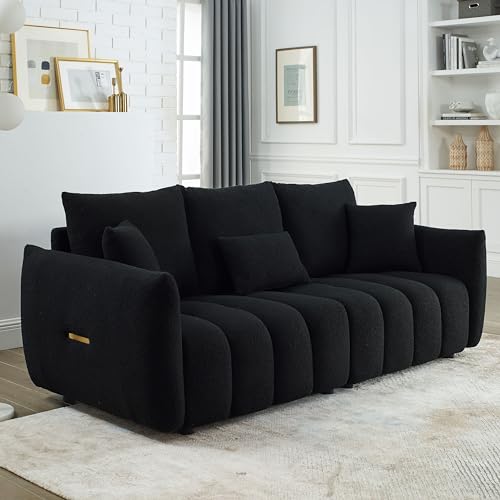 Deep Seat Teddy Fleece Loveseat Sofa with Wood Frame, 3 Seater Oversized Cloud Couch,Minimalist Style Boucle Upholstered Modular Sectional Sofa&Couches for Living Room Office