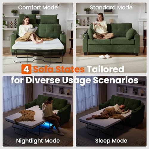 CHIC HOUSE Pull Out Sofa Bed, Full Size Sleeper Sofa, 2-in-1 Convertible Corduroy Couch with USB Charging, Memory Form Couch for Living Room, Apartment and Small Space