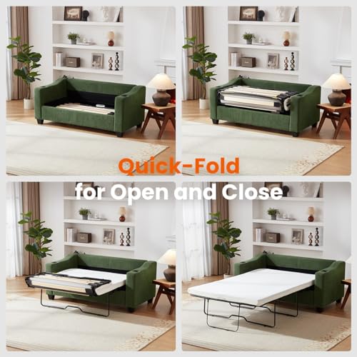 CHIC HOUSE Pull Out Sofa Bed, Full Size Sleeper Sofa, 2-in-1 Convertible Corduroy Couch with USB Charging, Memory Form Couch for Living Room, Apartment and Small Space