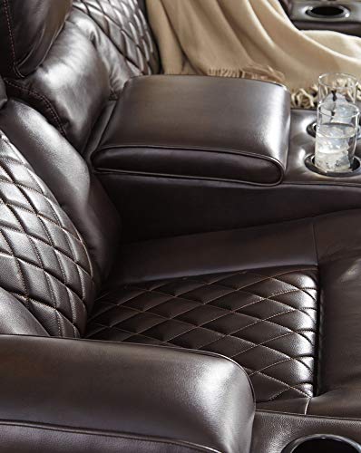 Signature Design by Ashley Warnerton Faux Leather Power Reclining Loveseat with Center Console, Brown