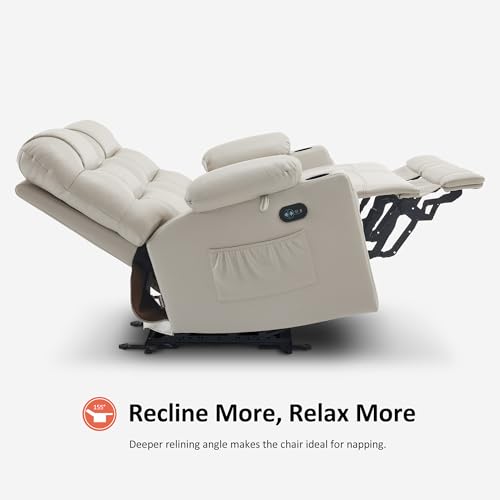 MCombo Power Loveseat Recliner, Electric Reclining Loveseat Sofa with Heat and Vibration, Cup Holders, USB Charge Port, Faux Leather Reclining Sofa for Living Room PR622 (Light Grey)