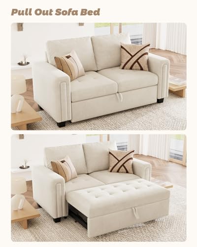 Belffin Modular Sectional Sleeper Sofa with Pull Out Couch Bed Modular Sleeper Loveseat Sectional Sofa Velvet Fabric for Living Room Apartment Beige