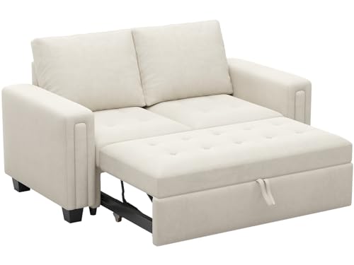 Belffin Modular Sectional Sleeper Sofa with Pull Out Couch Bed Modular Sleeper Loveseat Sectional Sofa Velvet Fabric for Living Room Apartment Beige