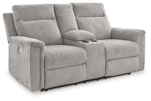 Signature Design by Ashley Barnsana Power Reclining Loveseat with Console, 75" W x 41" D x 40" H, Light Gray