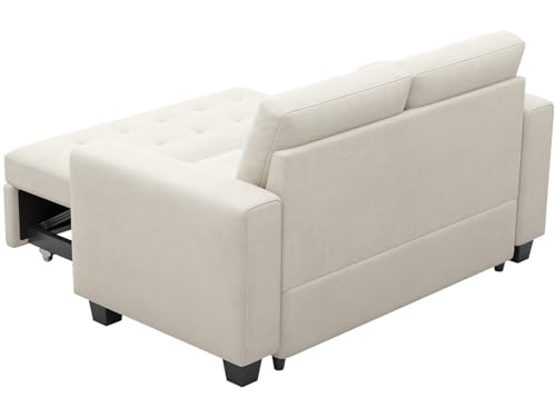 Belffin Modular Sectional Sleeper Sofa with Pull Out Couch Bed Modular Sleeper Loveseat Sectional Sofa Velvet Fabric for Living Room Apartment Beige