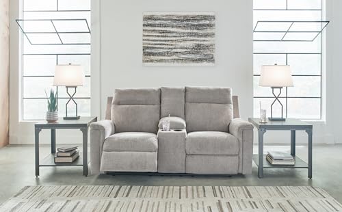 Signature Design by Ashley Barnsana Power Reclining Loveseat with Console, 75" W x 41" D x 40" H, Light Gray