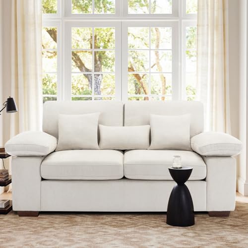 Chenille Loveseat Sofa Couch 73", Love Seat Couch Sofa with Removable Back Seat Cushions, Upholstered Living Room Sofa with 2 Throw Pillows 1 Lumbar Pillow, Sofa for Small Space Apartment Lounge-Beige
