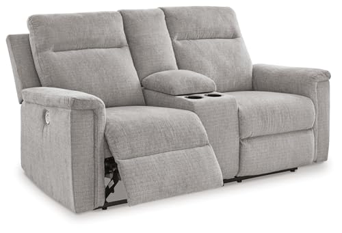 Signature Design by Ashley Barnsana Power Reclining Loveseat with Console, 75" W x 41" D x 40" H, Light Gray