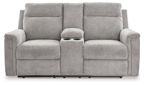 Signature Design by Ashley Barnsana Power Reclining Loveseat with Console, 75" W x 41" D x 40" H, Light Gray