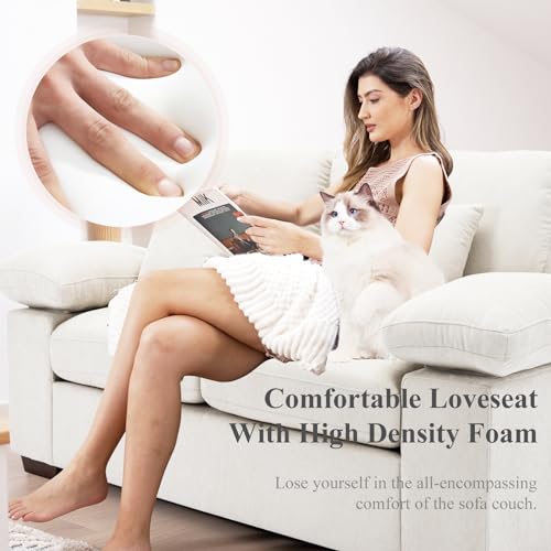 Chenille Loveseat Sofa Couch 73", Love Seat Couch Sofa with Removable Back Seat Cushions, Upholstered Living Room Sofa with 2 Throw Pillows 1 Lumbar Pillow, Sofa for Small Space Apartment Lounge-Beige