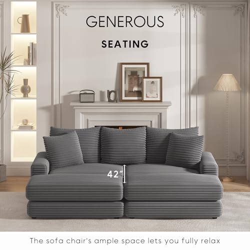 Yoglad Corduroy Fabric Modular Sectional Sofa,Cloud Loveseat,Comfy Deep Plush Couch with Ottomans and Toss Pillows,for Small Spaces, Living Room,Bedroom, Office(Grey)