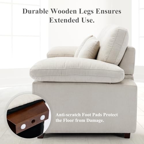 Chenille Loveseat Sofa Couch 73", Love Seat Couch Sofa with Removable Back Seat Cushions, Upholstered Living Room Sofa with 2 Throw Pillows 1 Lumbar Pillow, Sofa for Small Space Apartment Lounge-Beige