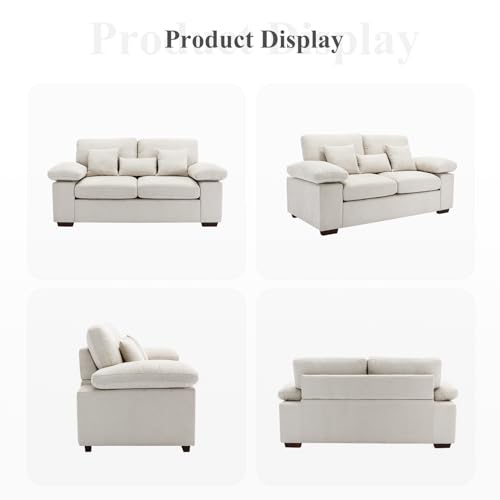 Chenille Loveseat Sofa Couch 73", Love Seat Couch Sofa with Removable Back Seat Cushions, Upholstered Living Room Sofa with 2 Throw Pillows 1 Lumbar Pillow, Sofa for Small Space Apartment Lounge-Beige