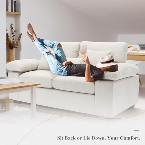 Chenille Loveseat Sofa Couch 73", Love Seat Couch Sofa with Removable Back Seat Cushions, Upholstered Living Room Sofa with 2 Throw Pillows 1 Lumbar Pillow, Sofa for Small Space Apartment Lounge-Beige