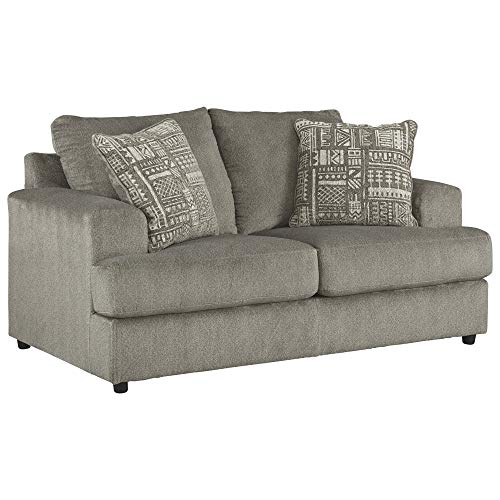 Signature Design by Ashley Soletren Contemporary Chenille Loveseat with 2 Accent Pillows, Gray