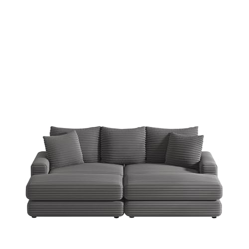 Yoglad Corduroy Fabric Modular Sectional Sofa,Cloud Loveseat,Comfy Deep Plush Couch with Ottomans and Toss Pillows,for Small Spaces, Living Room,Bedroom, Office(Grey)