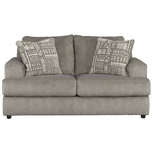 Signature Design by Ashley Soletren Contemporary Chenille Loveseat with 2 Accent Pillows, Gray
