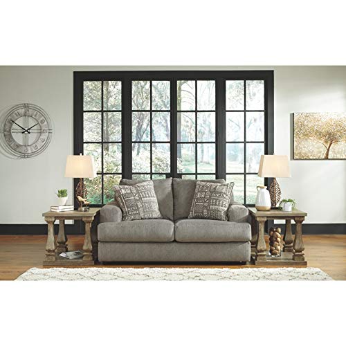 Signature Design by Ashley Soletren Contemporary Chenille Loveseat with 2 Accent Pillows, Gray
