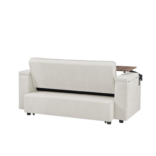 3 in 1 Convertible Pull Out Sleeper Sofa Bed ,64.96" Oversized Chenille Futon Loveseat Lounge Couch with Reclining Backrest ,Storage Armrest ,USB Port,Side Table and Cupholders for Living Room Office