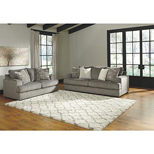 Signature Design by Ashley Soletren Contemporary Chenille Loveseat with 2 Accent Pillows, Gray