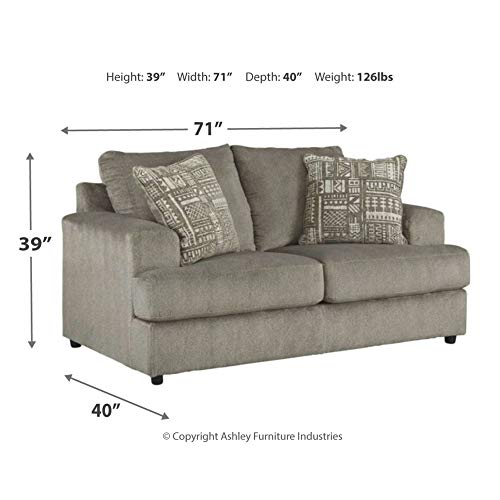 Signature Design by Ashley Soletren Contemporary Chenille Loveseat with 2 Accent Pillows, Gray
